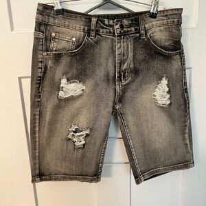 Distressed Gray Denim Shorts
